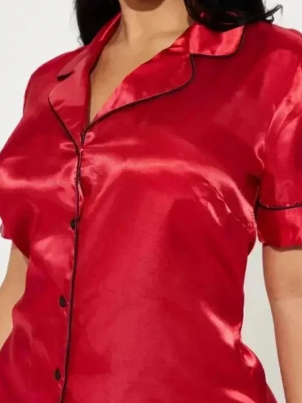 Topshop Red Satin Short-Sleeve Pajama Top